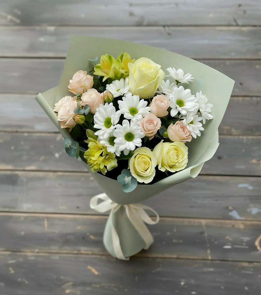 Букет цветов из: Альстромерии, Розы и Хризантемы в Королёве
