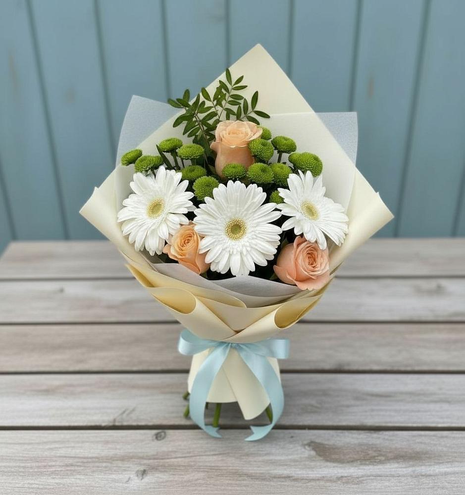 Букет цветов из: Герберы, Розы и Хризантемы в Королёве
