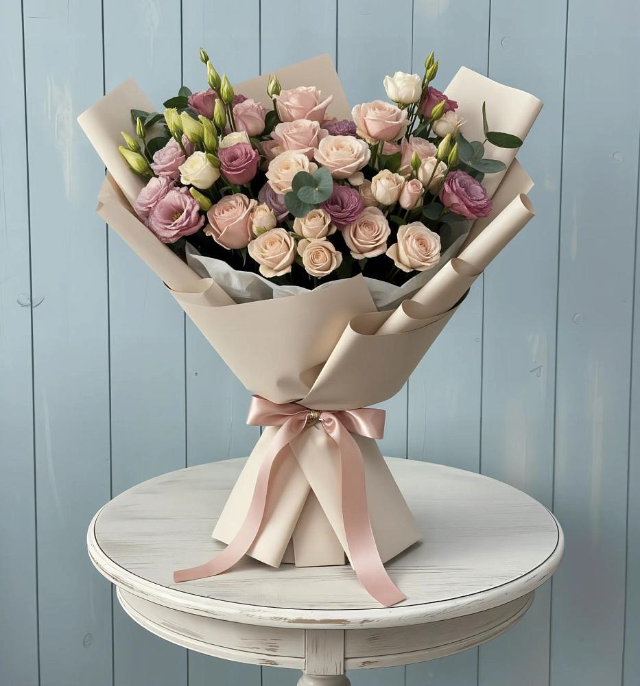 Букет цветов из: Розы и Лизиантусы в Королёве